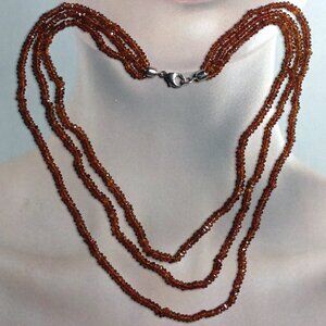 Natural Citrine Chip 3 rows Gemstones Necklace.